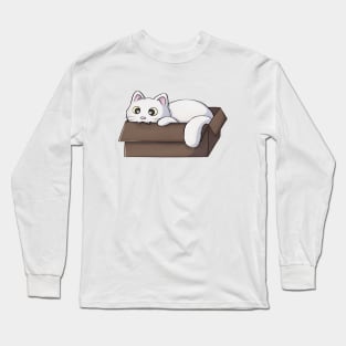 White Cat Biting A Box Long Sleeve T-Shirt